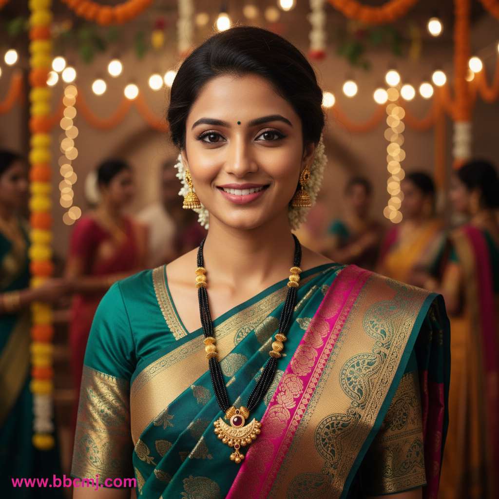 Woman in traditional saree with traditional mangalsutra