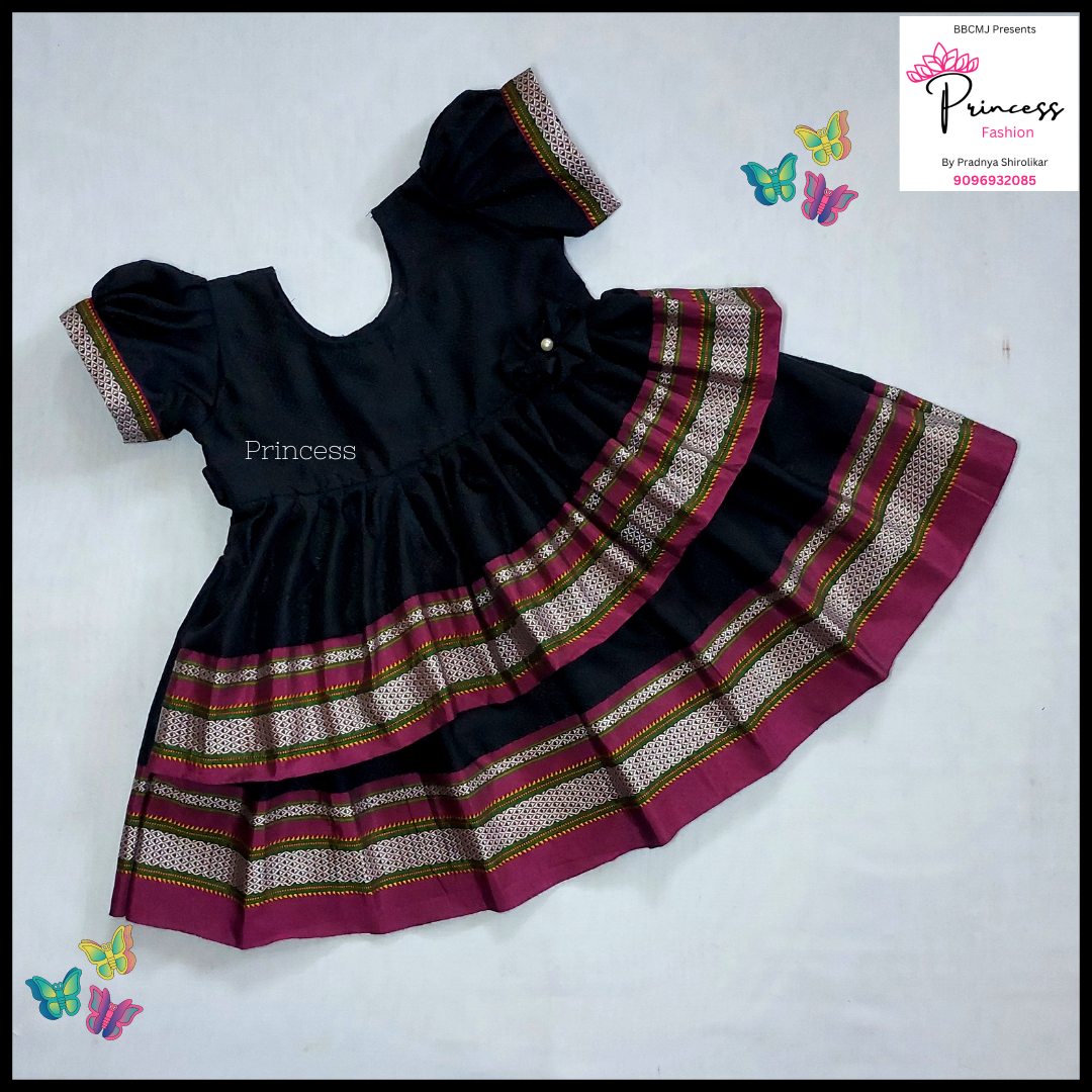Sankranti special Black Double frill khun frock