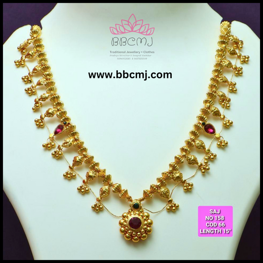 1gm gold - Javmani Ruby Kolhapuri saaj set