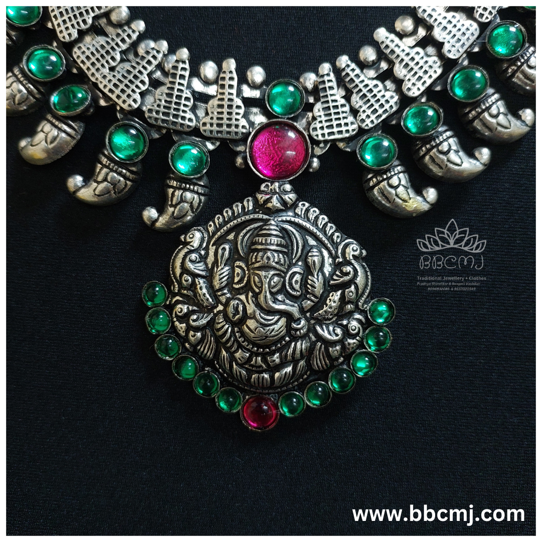 Ganesha Real silver Coated necklace set