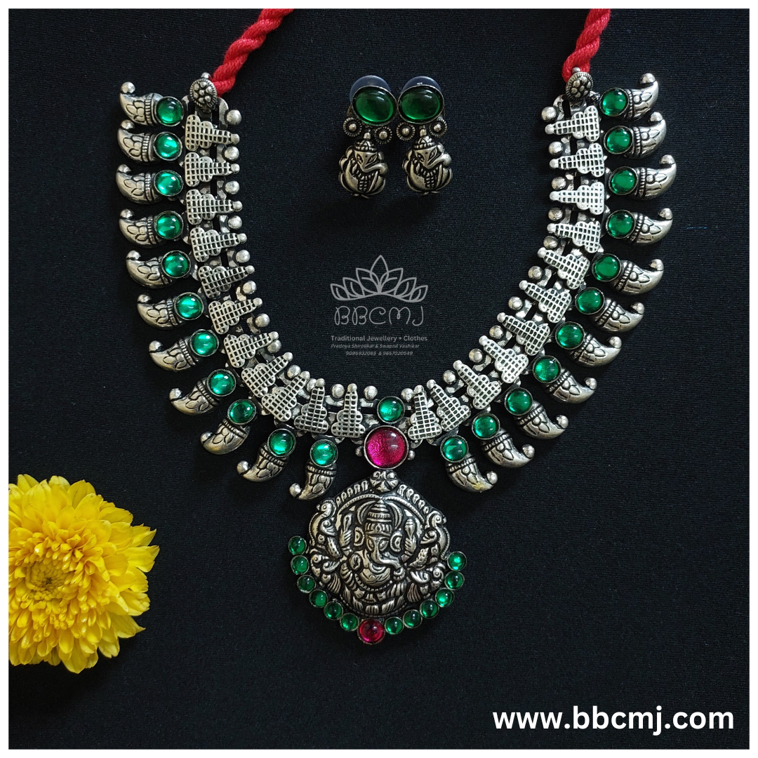 Ganesha Real silver Coated necklace set