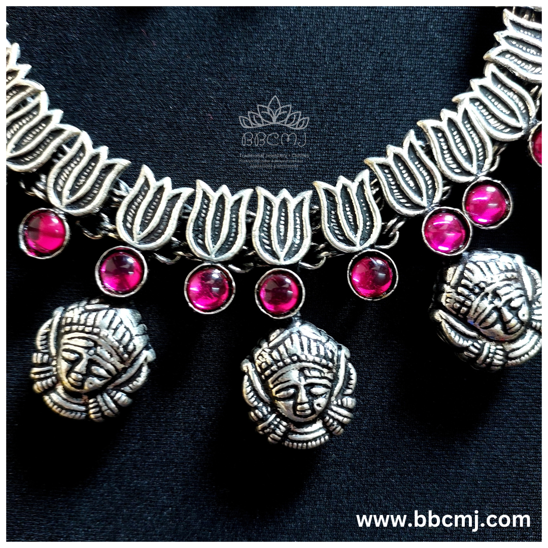 Laxmi stone necklace set in Real silver Coated