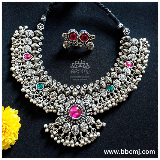 Pradnya kolhapuri saaj necklace in real silver coated