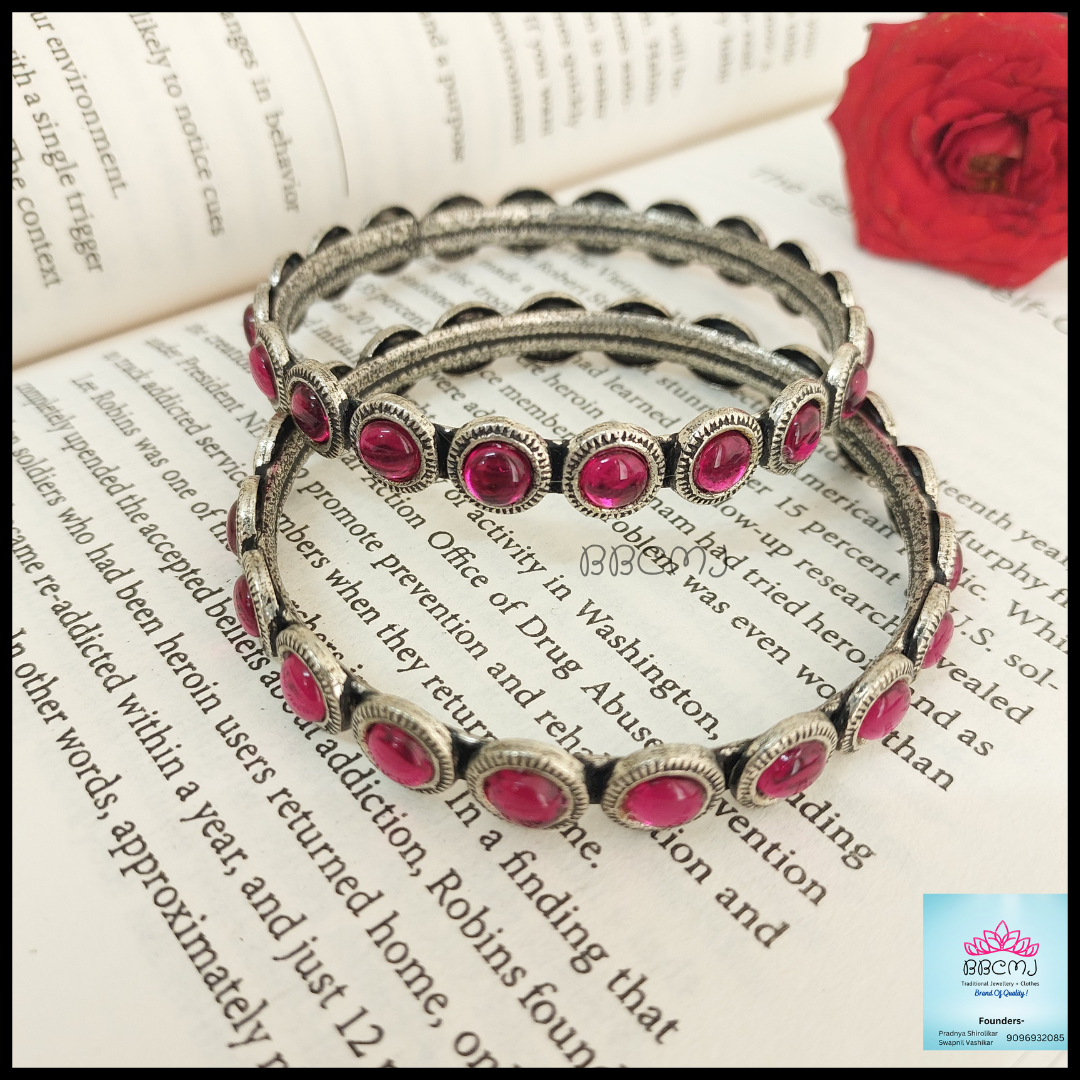 Silver Coated pink stone Bangles