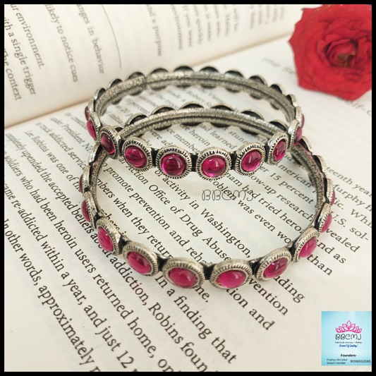 Silver Coated pink stone Bangles