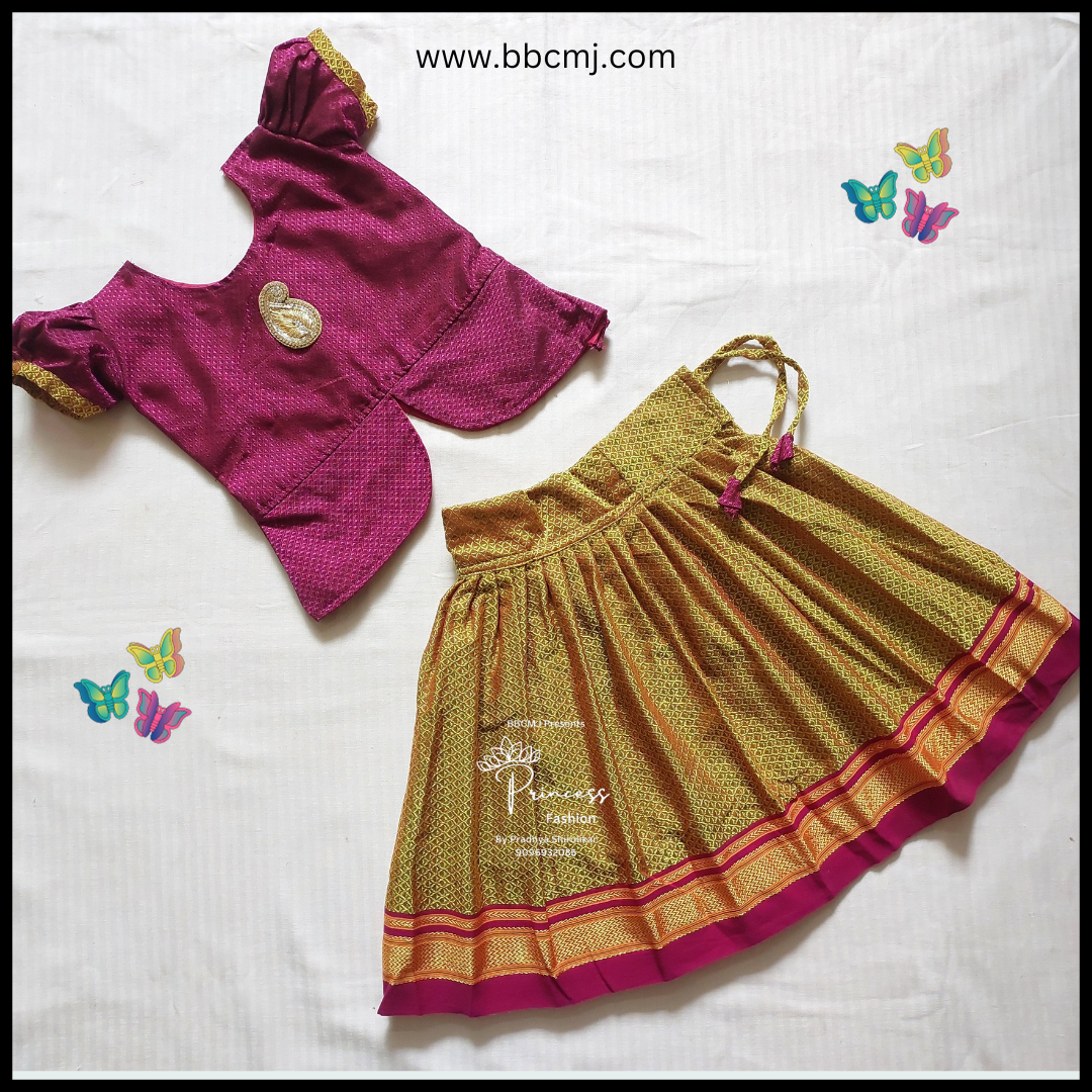 South indian look Parrot green & Pink Parkar Polka