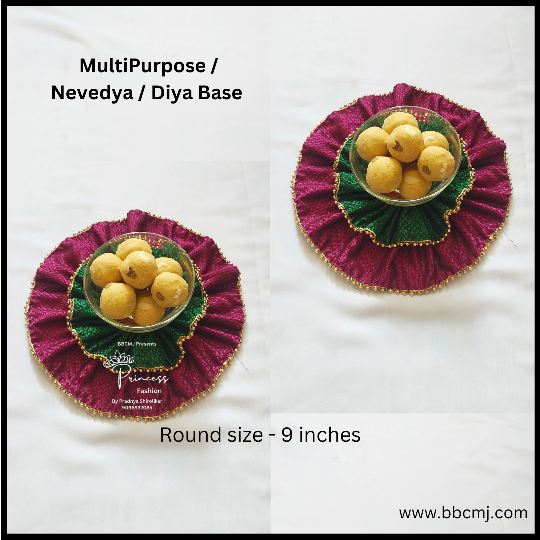 Pink Green Multipurpose / Nevedya / diya Base - 9 inches