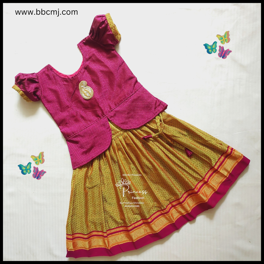 South indian look Parrot green & Pink Parkar Polka