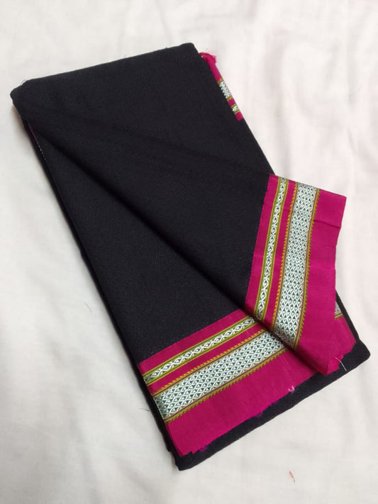 Black with pink border Khun Dupatta