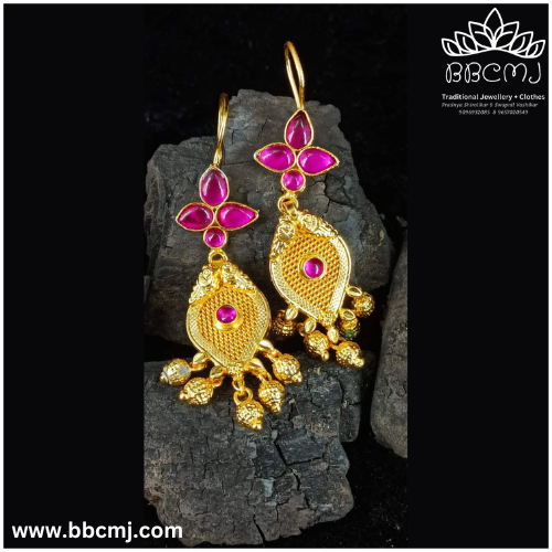 Silver chandrika earrings with gold coated