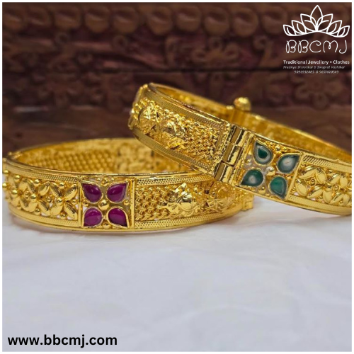 Silver broad bangles with gold coated