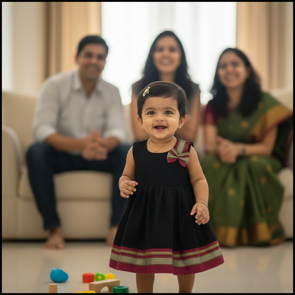 Sankranti special Tanvi Black - pink border frock