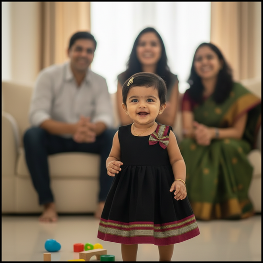 Sankranti special Tanvi Black - pink border frock