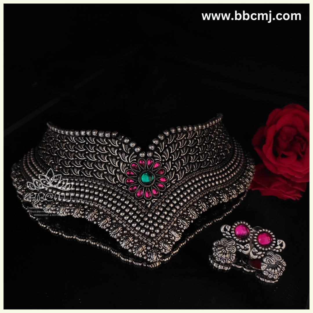 Anisha Broad chokar set in real silver coated