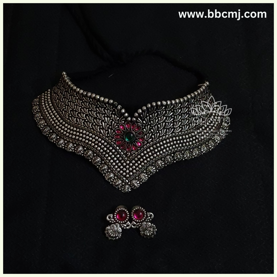 Anisha Broad chokar set in real silver coated