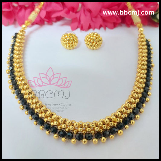 1gm gold - Jyoti Black crystal thushi set