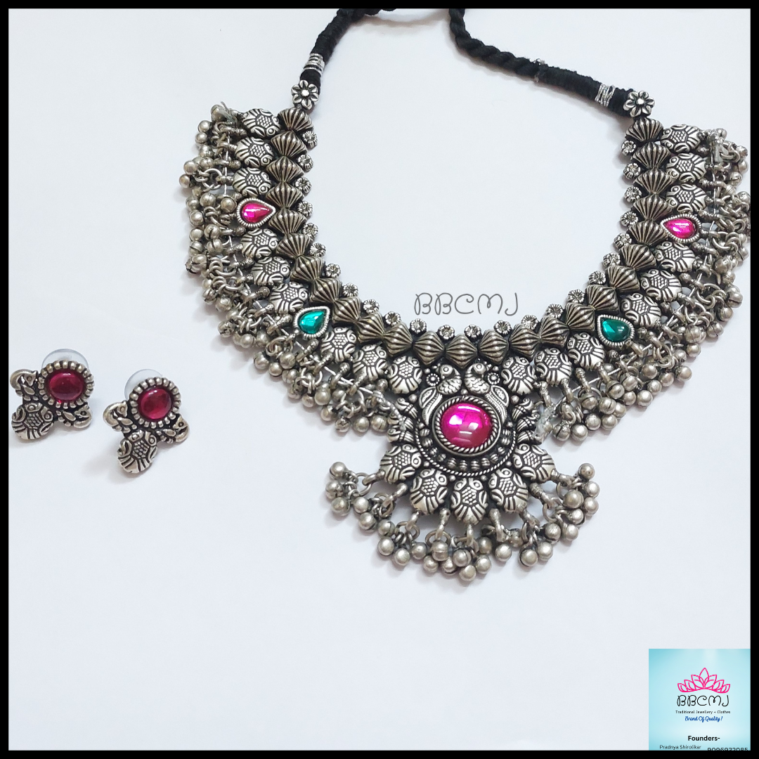 Pradnya kolhapuri saaj necklace in real silver coated