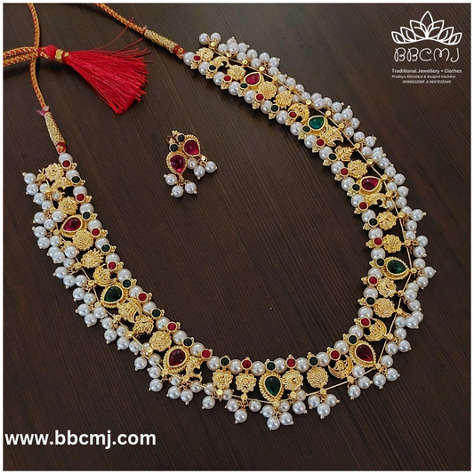 1gm gold & pearl kolhapuri saaj set