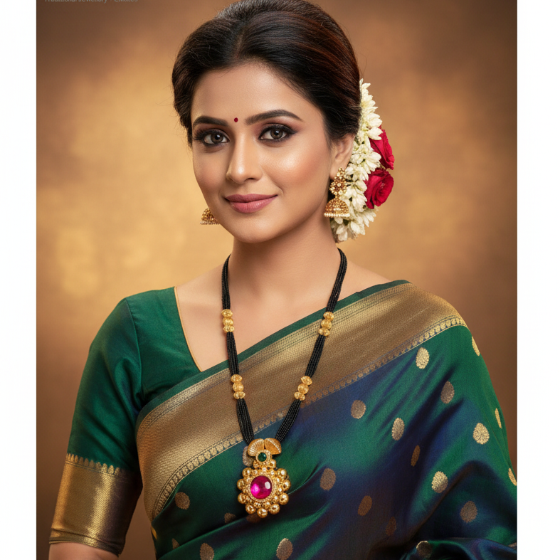 Big Saaj ghat Mangalsutra set in 1 gm gold