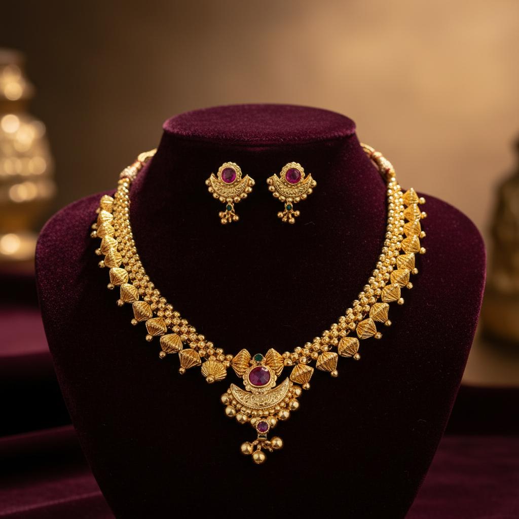 1gm gold chandrakor full zalar thushi set