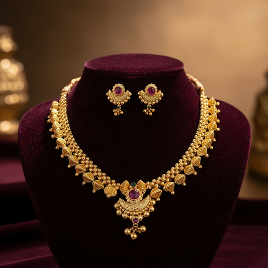 1gm gold chandrakor full zalar thushi set