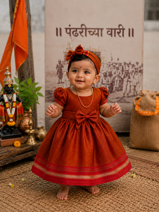 Copper Orange puff sleeves khan frock