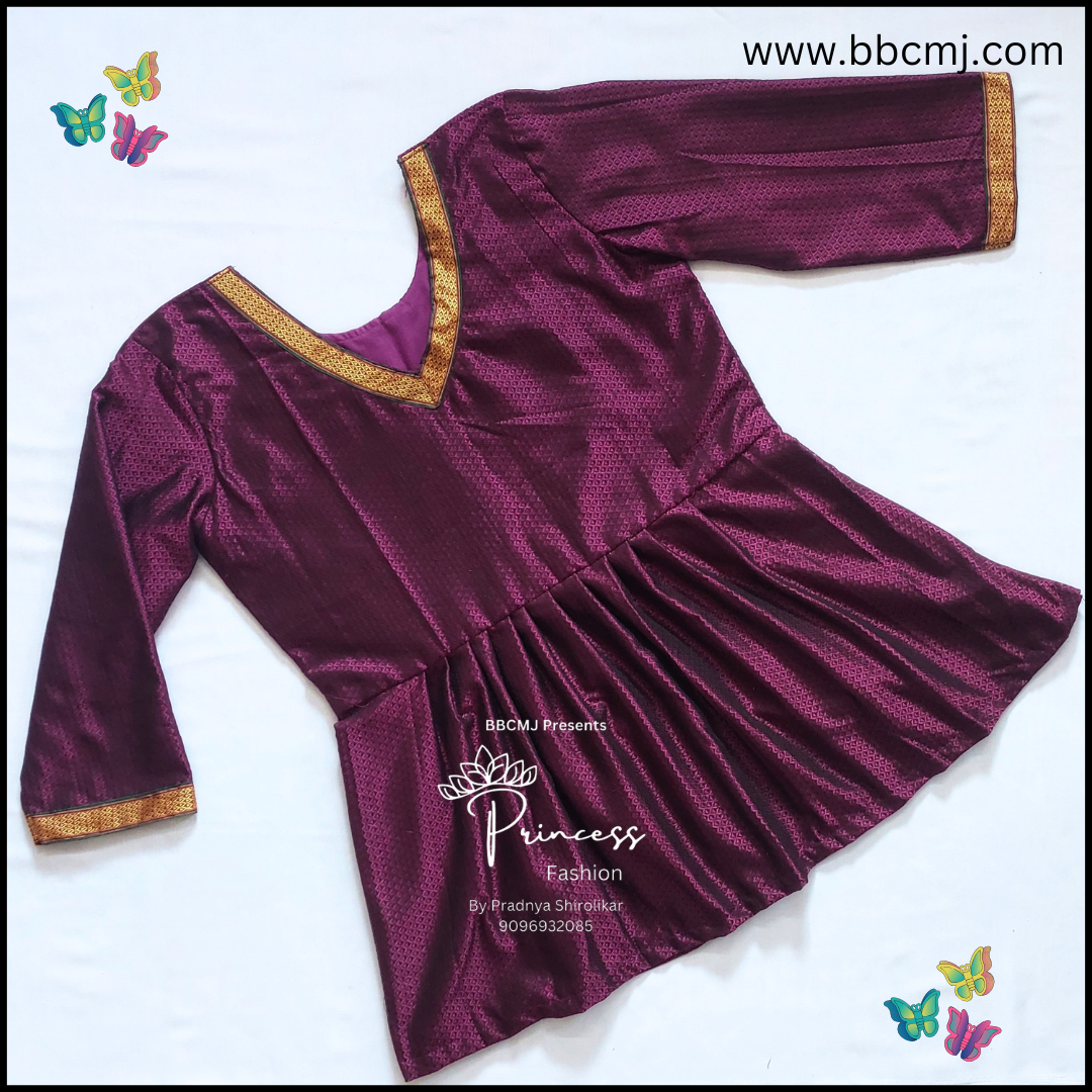 Purple dress with gold trim on a white background, featuring the brand 'Princess Fashion'.