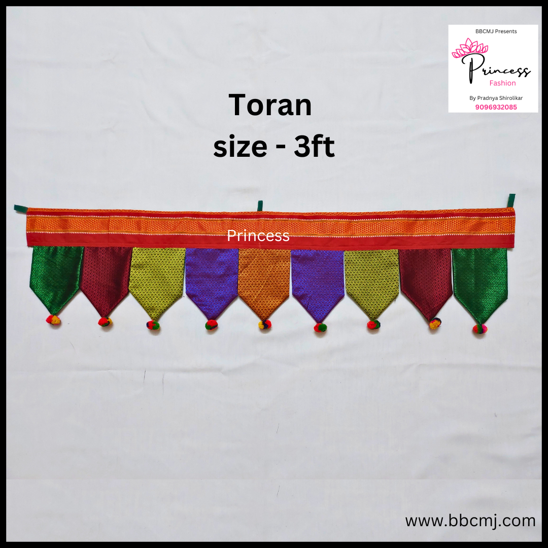 A multicolored khun toran with cotton lining, featuring a series of pennants with the word 'Princess' and colorful embellishments, displayed against a white background.