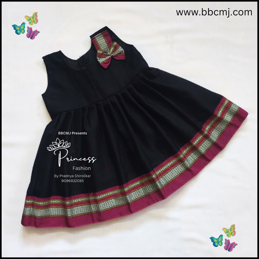 Sankranti special Tanvi Black - pink border frock