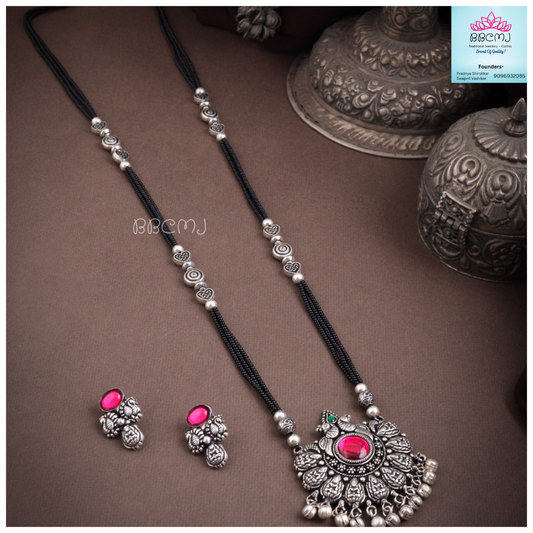 Mayurlaxmi Long real silver coated Mangalsutra set