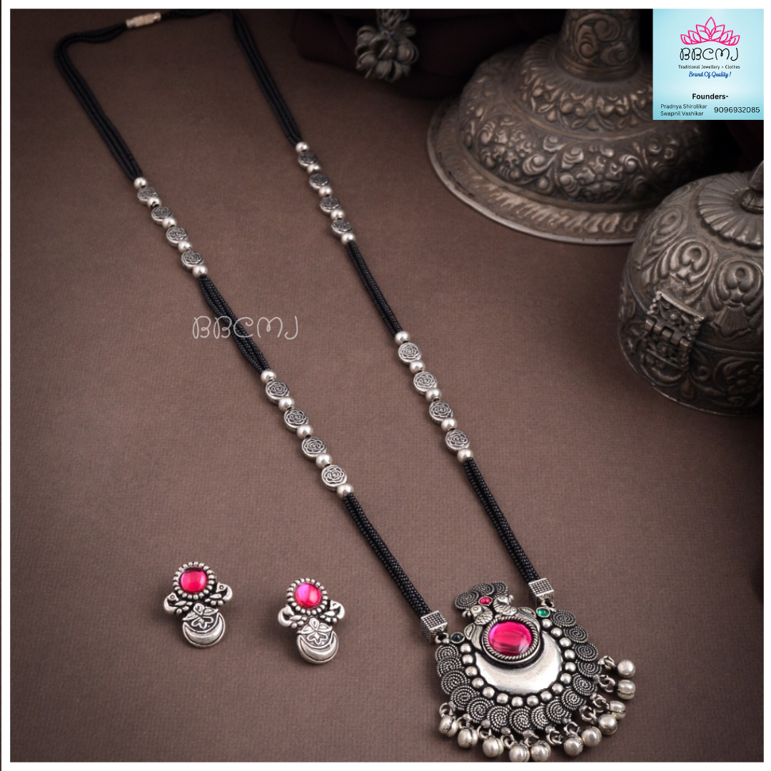 Chandrakor Long real silver coated Mangalsutra set