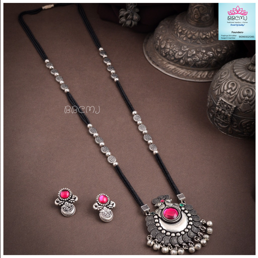 Chandrakor Long real silver coated Mangalsutra set