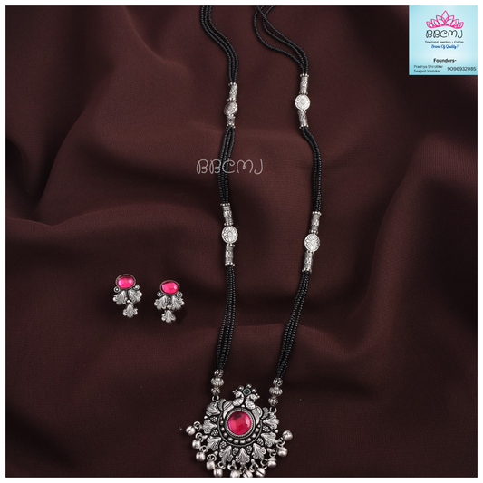 Real silver coated Morpankh Long Mangalsutra set