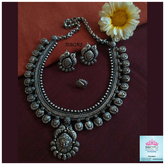 Real silver coated Durga necklace set