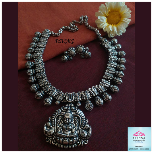 Rajeshwari necklace set in real silver coated