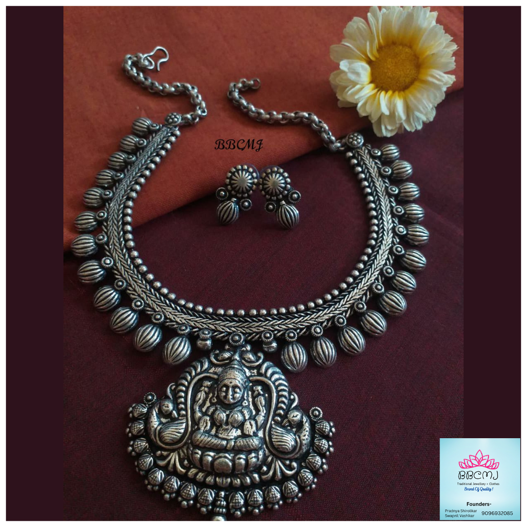 Aadya Real silver Coated necklace set