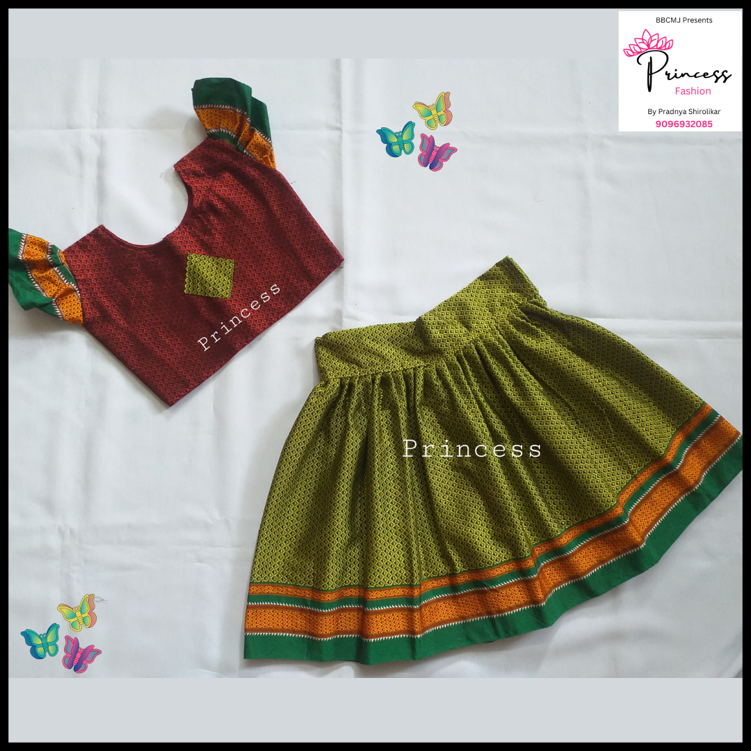 Rashmi Maroon Parrot Green Parkar Polka